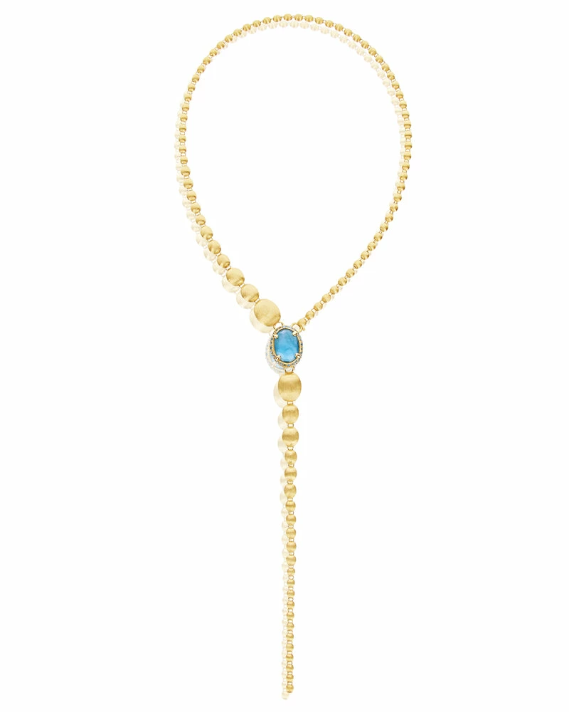"Reverse" Gold, Blue Diamonds, Swiss Blue Topaz, Green Sapphires And London Blue Topaz Convertible Y Necklace (LARGE) 3 "Reverse" Gold, Blue Diamonds, Swiss Blue Topaz, Green Sapphires And London Blue Topaz Convertible Y Necklace (LARGE)