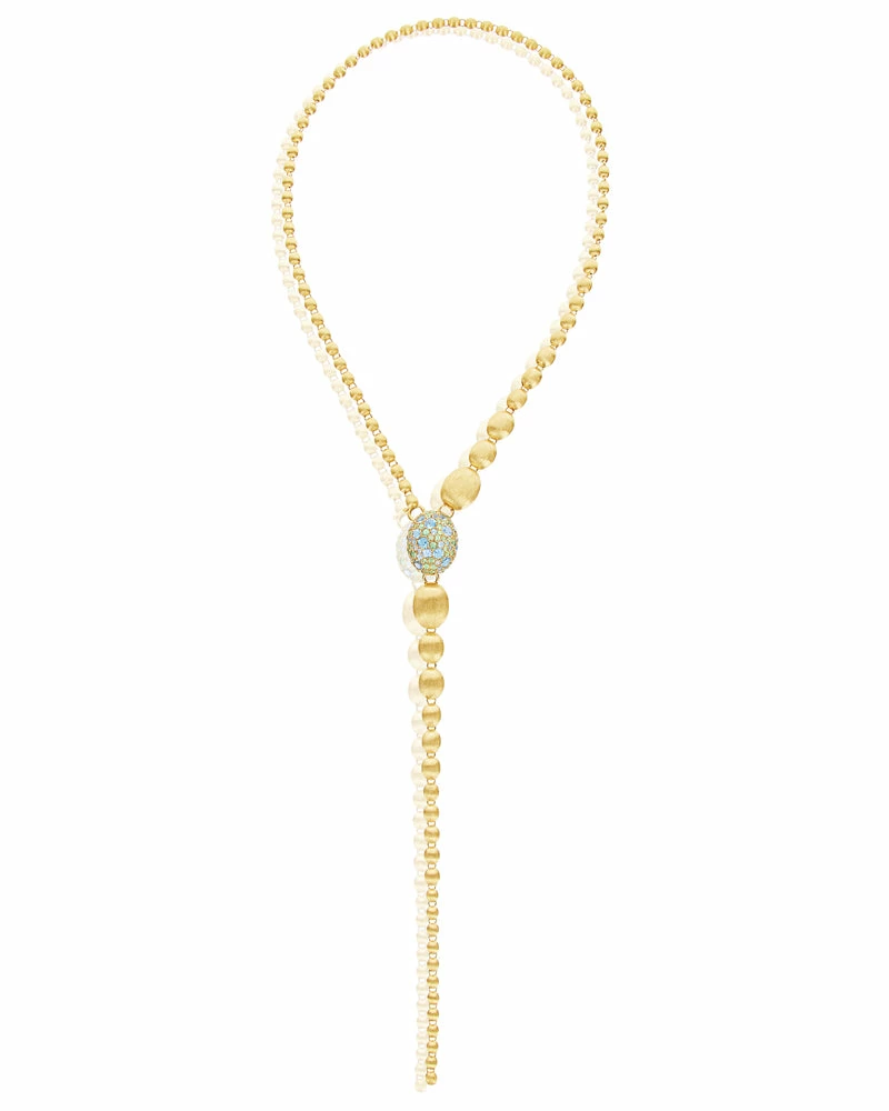 "Reverse" Gold, Blue Diamonds, Swiss Blue Topaz, Green Sapphires And London Blue Topaz Convertible Y Necklace (LARGE) 6 "Reverse" Gold, Blue Diamonds, Swiss Blue Topaz, Green Sapphires And London Blue Topaz Convertible Y Necklace (LARGE) - Image 4