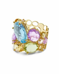 "Ipanema" Gold , Amethyst, Blue Topaz And Quartz Band Ring -Nanis Sales 980