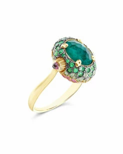 "Reverse" Gold, Sapphire, Tsavorite, Amethyst, Green Labradorite And Rock Crystal Double-face Ring (MEDIUM) -Nanis Sales 991