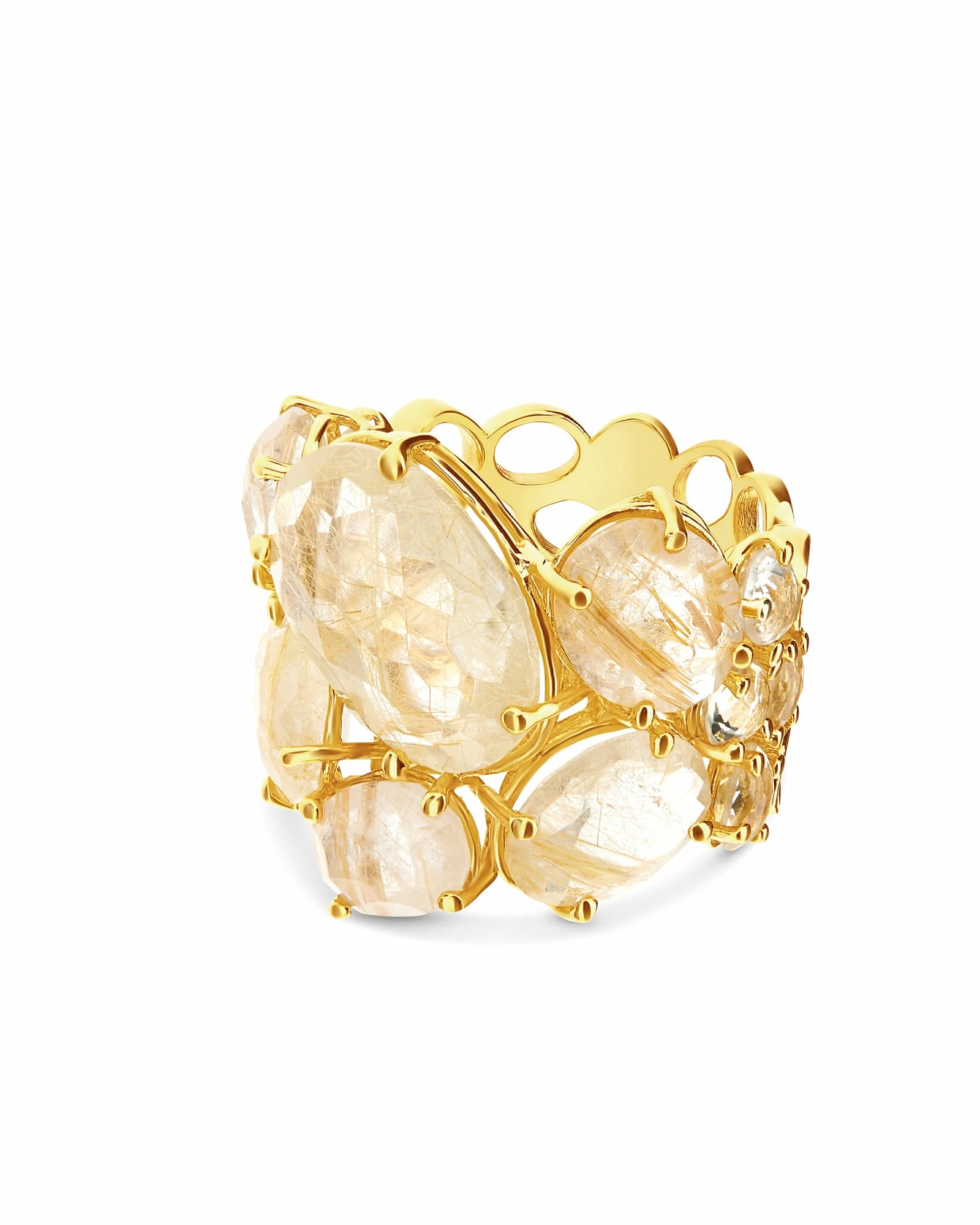 "Ipanema" Gold And Yellow Rutilated Quartz Band Ring 3 "Ipanema" Gold And Yellow Rutilated Quartz Band Ring