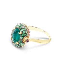 "Reverse" Gold, Sapphire, Tsavorite, Amethyst, Green Labradorite And Rock Crystal Double-face Ring (MEDIUM)