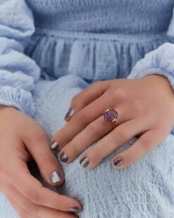 "Reverse" Gold, Pink Sapphires, Rubies, White Australian Opal And Diamonds Double-face Ring (MEDIUM) -Nanis Sales AS14 584 2