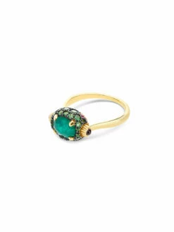 "Reverse" Gold, Sapphire, Tsavorite, Amethyst, Green Labradorite And Rock Crystal Double-face Ring (SMALL)