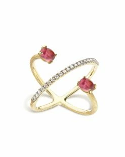 "Tourmalines" Gold, Diamonds And Pink Tourmaline Criss Cross Ring
