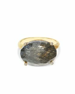 "Ipanema" Grey Rutilated Quartz, Diamonds And 18kt Gold Big Ring -Nanis Sales AS2 576 ST B1 1