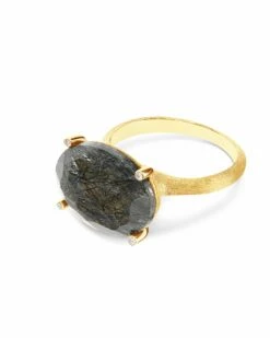 "Ipanema" Grey Rutilated Quartz, Diamonds And 18kt Gold Big Ring