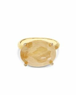 "Ipanema" Yellow Rutilated Quartz, Diamonds And 18kt Gold Big Ring -Nanis Sales AS2 576 ST G1 3