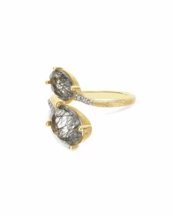 "Ipanema" Grey Rutilated Quartz, Diamonds And 18kt Gold Open Ring -Nanis Sales AS2 596 ST F2