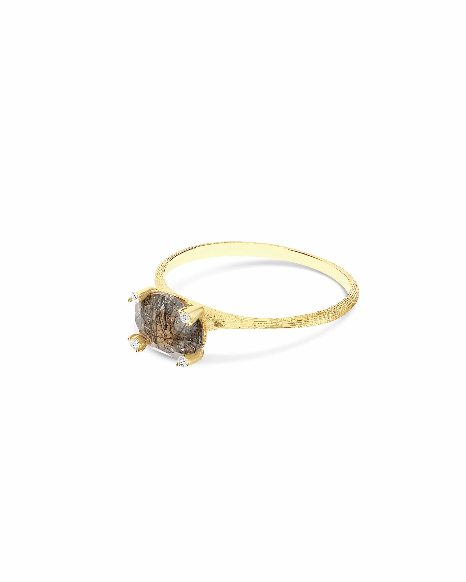 "Ipanema" Grey Rutilated Quartz, Diamonds And 18kt Gold Small Ring 3 "Ipanema" Grey Rutilated Quartz, Diamonds And 18kt Gold Small Ring