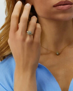 "Reverse" Gold, Blue Diamonds, Swiss Blue Topaz, Green Sapphires And London Blue Topaz Double-face Ring (SMALL) -Nanis Sales AS22 584 1