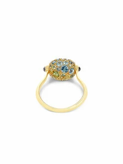 "Reverse" Gold, Blue Diamonds, Swiss Blue Topaz, Green Sapphires And London Blue Topaz Double-face Ring (SMALL) -Nanis Sales AS22 584 ST B