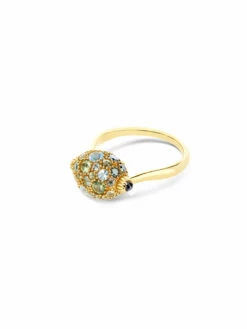 "Reverse" Gold, Blue Diamonds, Swiss Blue Topaz, Green Sapphires And London Blue Topaz Double-face Ring (SMALL) -Nanis Sales AS22 584 ST D1