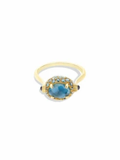 "Reverse" Gold, Blue Diamonds, Swiss Blue Topaz, Green Sapphires And London Blue Topaz Double-face Ring (SMALL) -Nanis Sales AS22 584 ST F1