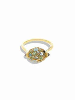 "Reverse" Gold, Blue Diamonds, Swiss Blue Topaz, Green Sapphires And London Blue Topaz Double-face Ring (SMALL) -Nanis Sales AS22 584 ST F2