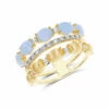 "Azure" Gold, Diamonds And Aquamarine Triple-band Ring