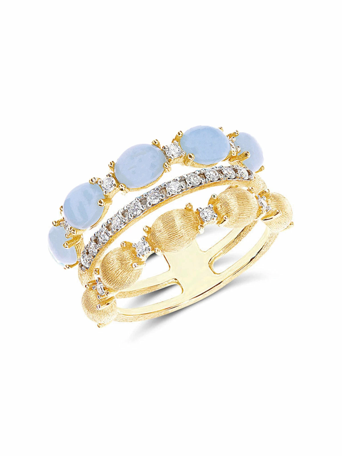 "Azure" Gold, Diamonds And Aquamarine Triple-band Ring 3 "Azure" Gold, Diamonds And Aquamarine Triple-band Ring