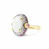 "Reverse" Gold, Pink Sapphires, Rubies, White Australian Opal And Diamonds Double-face Ring (LARGE)