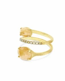 "Ipanema" Yellow Rutilated Quartz, Diamonds And 18kt Gold Spiral Ring