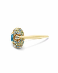 "Reverse" Gold, Blue Diamonds, Swiss Blue Topaz, Green Sapphires And London Blue Topaz Double-face Ring (MEDIUM) -Nanis Sales AS5 584 ST D1