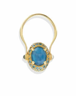 "Reverse" Gold, Blue Diamonds, Swiss Blue Topaz, Green Sapphires And London Blue Topaz Double-face Ring (MEDIUM) -Nanis Sales AS5 584 ST W1 1