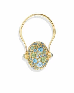 "Reverse" Gold, Blue Diamonds, Swiss Blue Topaz, Green Sapphires And London Blue Topaz Double-face Ring (MEDIUM) -Nanis Sales AS5 584 ST W2 1