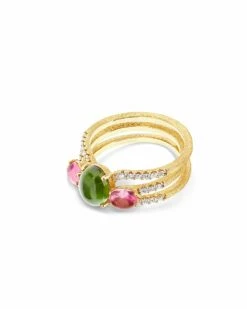 "Tourmalines" Gold And Diamonds, Pink And Green Tourmalines, Double Piece Ring -Nanis Sales AS5 598 ST F1