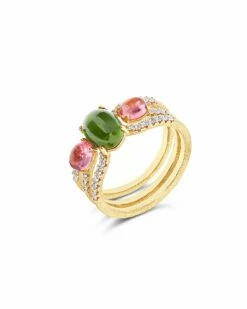 "Tourmalines" Gold And Diamonds, Pink And Green Tourmalines, Double Piece Ring
