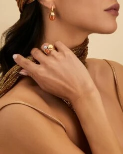 "Petra" Ciliegine Gold And Orange Aventurine Ball Drop Earrings With Diamonds Details (LARGE) -Nanis Sales AS5 603 OS5 603