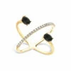 "MYSTERY BLACK" Gold, Diamonds And Black Onyx Criss Cross Ring