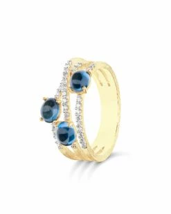"Azure" Gold, Diamonds And London Blue Topaz Cross Over Ring -Nanis Sales AS54 597 ST F 2