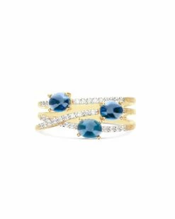 "Azure" Gold, Diamonds And London Blue Topaz Cross Over Ring -Nanis Sales AS54 597 ST F 3