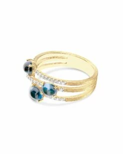 "Azure" Gold, Diamonds And London Blue Topaz Cross Over Ring -Nanis Sales AS54 597 ST F 4