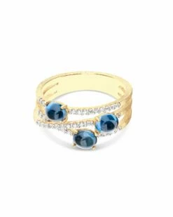 "Azure" Gold, Diamonds And London Blue Topaz Cross Over Ring