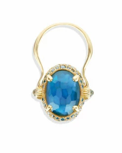 "Reverse" Gold, Blue Diamonds, Swiss Blue Topaz, Green Sapphires And London Blue Topaz Double-face Ring (LARGE) -Nanis Sales AS6 584 ST W1