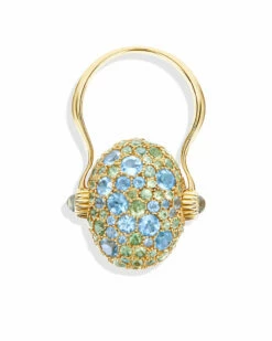 "Reverse" Gold, Blue Diamonds, Swiss Blue Topaz, Green Sapphires And London Blue Topaz Double-face Ring (LARGE) -Nanis Sales AS6 584 ST W2