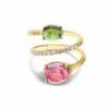 "Tourmalines" Gold, Diamonds, Pink And Green Tourmalines, Spiral Ring -Nanis Sales AS6 598 ST L
