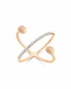 SUNSET "Dancing élite" Rose Gold Boules And Diamonds Criss Cross Ring (small)