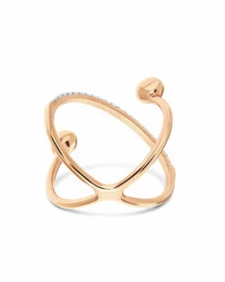 SUNSET "Dancing élite" Rose Gold Boules And Diamonds Criss Cross Ring (small) -Nanis Sales AS8 583 ROSE2