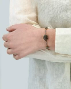 Ipanema "Aria" Grey Rutilated Quartz, Diamonds And Gold Bars Bracelet -Nanis Sales BS4 596