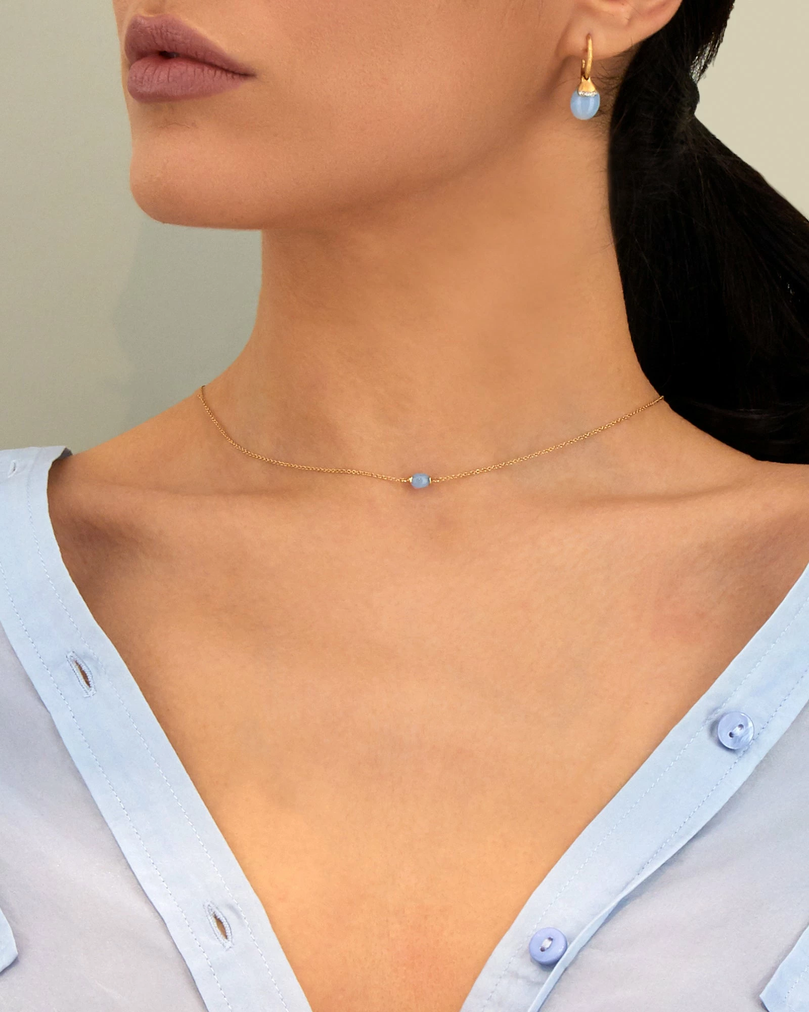 "Azure" Gold And Milky Aquamarine Necklace (SMALL) 4 "Azure" Gold And Milky Aquamarine Necklace (SMALL) - Image 2