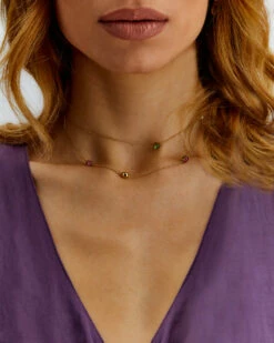 "Tourmalines" Gold And Tourmaline Colorful Long Necklace -Nanis Sales CN2 601