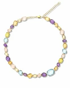 "ipanema" Gold, Amethyst, Blue Topaz And Quartz Necklace