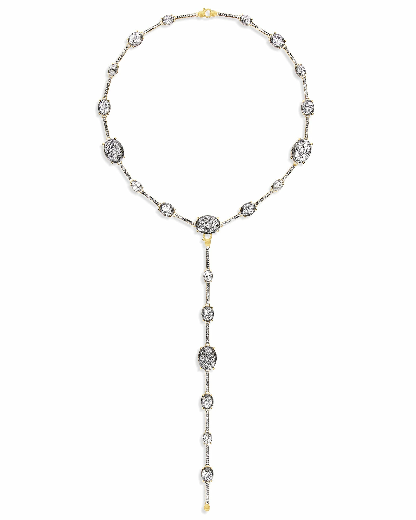 Ipanema "Aria" Grey Rutilated Quartz, Diamonds And Gold Bars Collar Necklace 5 Ipanema "Aria" Grey Rutilated Quartz, Diamonds And Gold Bars Collar Necklace - Image 3