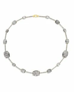 Ipanema "Aria" Grey Rutilated Quartz, Diamonds And Gold Bars Collar Necklace
