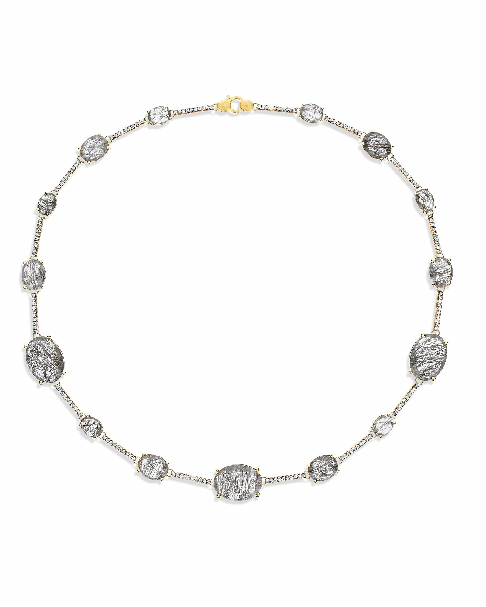 Ipanema "Aria" Grey Rutilated Quartz, Diamonds And Gold Bars Collar Necklace 3 Ipanema "Aria" Grey Rutilated Quartz, Diamonds And Gold Bars Collar Necklace