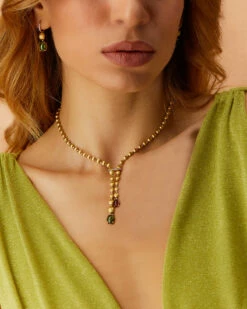 "Tourmalines" Gold And Diamonds, Pink And Green Tourmalines Necklace (short) -Nanis Sales CS1 598 1