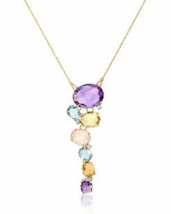 "ipanema" Gold, Amethyst, Blue Topaz. Quartz And Diamonds Necklace
