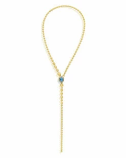 "Reverse" Gold, Blue Diamonds, Swiss Blue Topaz, Green Sapphires And London Blue Topaz Convertible Y Necklace (SMALL)
