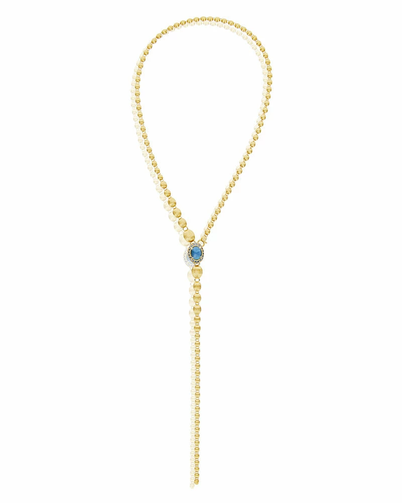 "Reverse" Gold, Blue Diamonds, Swiss Blue Topaz, Green Sapphires And London Blue Topaz Convertible Y Necklace (SMALL) 3 "Reverse" Gold, Blue Diamonds, Swiss Blue Topaz, Green Sapphires And London Blue Topaz Convertible Y Necklace (SMALL)